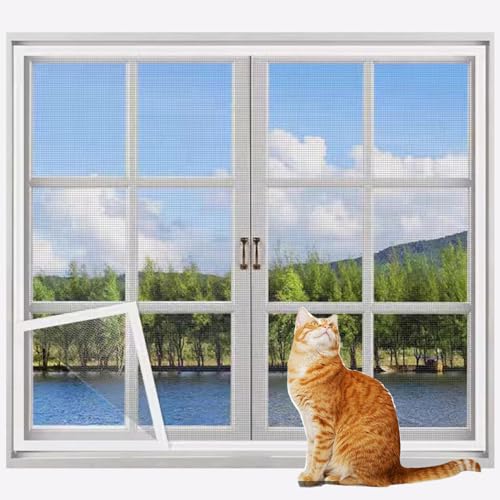 Rr tianshi Katzenschutzgitter für Fenster, Balkonnetz, Fensterschutz für Katzen, kratzfester Fensterschutz, Fliegengitter, Moskitonetz (100 x 180 cm, Weiß + Grau) von Rr tianshi