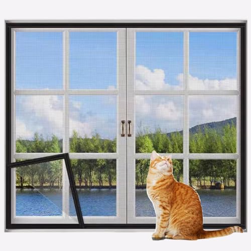 Rr tianshi Katzenschutzgitter für Fenster, Balkonnetz, Fensterschutz für Katzen, kratzfester Fensterschutz, Fliegengitter, Moskitonetz (50 x 60 cm, Schwarz + Grau) von Rr tianshi