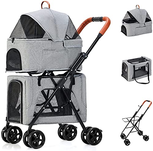 Hunde-Kinderwagen, Leichter Haustier-Kinderwagen für Hunde und Katzen, Doppel-Haustier-Kinderwagen, 4-Rad-Hundewagen, Haustier-Kinderwagen, Kinderwagen, toll atmungsaktiv von RsFiL