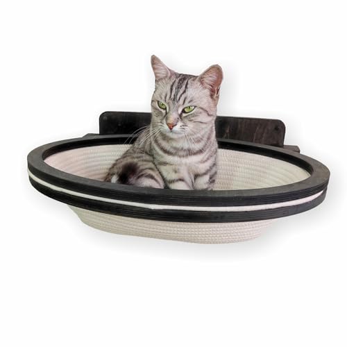 RshPets® Geflochtenes Katzen Hängematte - Katzen Wandelemente - Katzenhängematte - An der Wand montiertes Katzenmöbel - Kletterwand Katzen - Katzenbett Wand - Katzen Kletterwand Set (Dunkle Farbe) von RshPets
