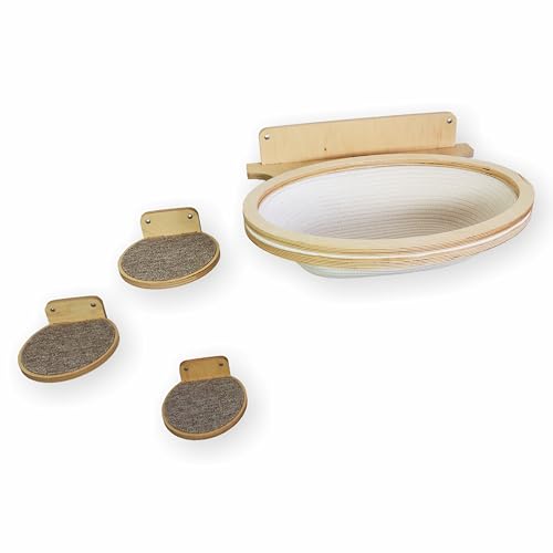 RshPets® Geflochtenes Katzen Hängematte und 3 Stufen - Katzen Wandelemente - Katzenhängematte - An der Wand montiertes Katzenmöbel - Katzenbett Wand - Katzen Kletterwand Set (Helle Farbe) von RshPets