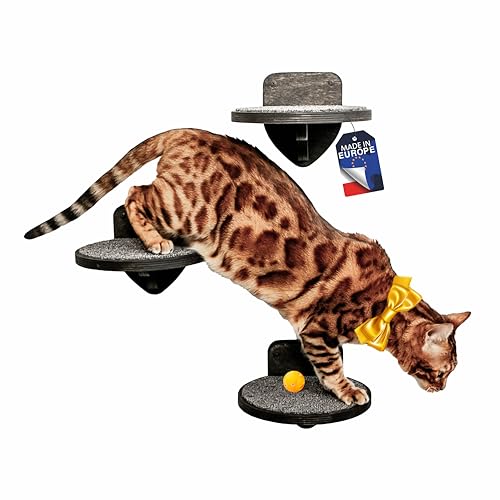 RshPets® Kletterwand Katzen - Set von 3 Katzentreppen - Katzenleiter - Katzen Wandelemente - Runde Stufen für Katze - Durchmesser 20 cm (Dunkle Farbe) von RshPets