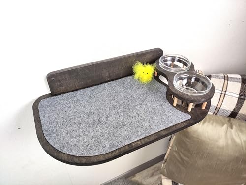 RshPets® Kletterwand Katzen - Katzenfutter Regale XXL - Wandmontierter Katzenfutter - Futterspender für Katzen - Wandmontierte Katzenmöbel - Katzen Kletterwand Set (Dunkle Farbe, Rechte Seite) von RshPets
