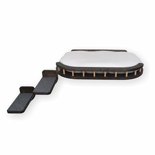 RshPets® Wandmontiertes Katzenmöbel Set: Katzenbett und 2 Stufen - Kletterwand Katzen - Hängematte für Katzen - Katzenregal - Katzenhängematte - Katzentreppe - Katzen Wandelemente (Dunkle Farbe) von RshPets