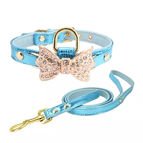 Hundehalsband mit Schleife, Strass, Polyurethan, Haustierbedarf, künstliche Diamant-Schleife, Hundeleine (Farbe: Blau, Größe: M-Code) (Blau, L-Code) von Rsmmpqa