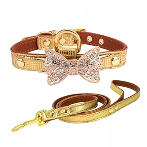 Hundehalsband mit Schleife, Strass, Polyurethan, Haustierbedarf, künstliche Diamant-Schleife, Hundeleine (Farbe: Blau, Größe: M-Code) (Gelb, L-Code) von Rsmmpqa