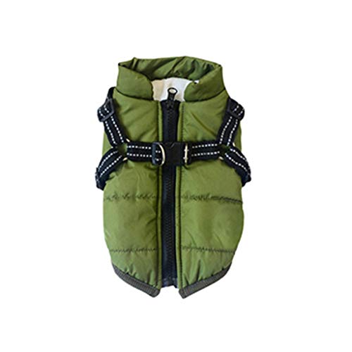 Rsmmpqa Große Winter-Hundekleidung, warme Jacke mit Geschirr, wasserdichter Mantel, Outfit-Weste für kleine, mittelgroße Hunde (Grün, XXXX) von Rsmmpqa