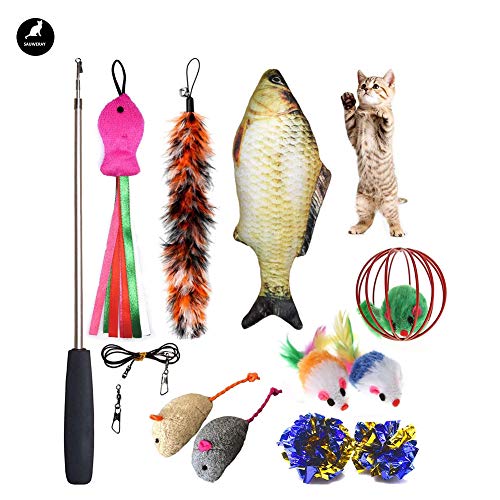 Rsmmpqa Katzen-Teleskopanhänger, 11 Katzenspielzeug-Sets, interaktives Spiel mit gesunden Materialien und Emotionen, Fisch/Maus/Ball/Feder/zufällige Farben Rsmmpqa Katzen-Teleskopanhänger, 11 Katzenspielzeug-Sets, interaktives Spiel mit gesunden Materialien und Emotionen, Fisch/Maus/Ball/Feder/zufällige Farben von Rsmmpqa