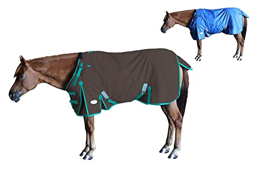 Rsmmpqa Pferdedecke 1200D Ripstop, wasserdichte Weidedecke, Pferdepflegedecke, Winterisolierung, warme Pferdebekleidung (Schokolade mit blaugrünem Rand, 75) (Schokolade mit blaugrünem Rand, 78) von Rsmmpqa