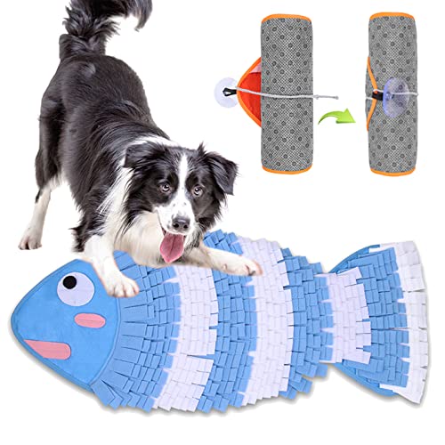 Rsmmpqa Schnüffelmatte für Hunde und Katzen, 78,7 cm, Fischform, Schnüffelmatte, Futtermatte, Futtermatte, Schnüffelunterlage für große, kleine, mittelgroße Haustiere, Kaninchen (blau) von Rsmmpqa