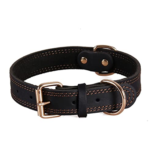 Rusoof Hundehalsband, Leder, Vintage, strapazierfähig, Doppel-D-Ring, Haustierhalsband für mittelgroße und große Hunde (Farbe: Schwarz, Größe: 47–65 cm) von Rsmmpqa