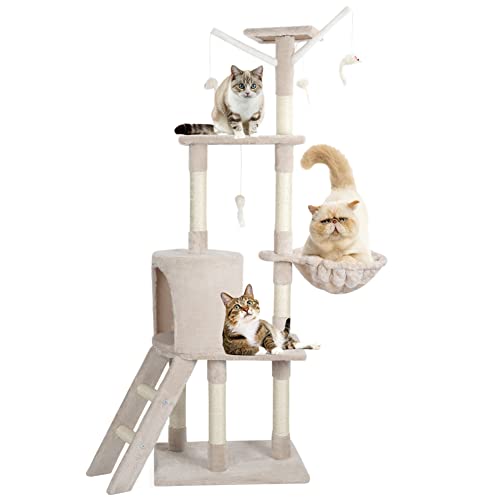 Kratzbaum 143cm Mehrstöckiger Kratzbaum mit Mehreren Sisal- Kratzbäumen Katzenhaus und Korb Mehrere kleine Mäusespielzeuge für die Unterhaltung und Erholung der Katze, beige Kratzbaum 143cm Mehrstöckiger Kratzbaum mit Mehreren Sisal- Kratzbäumen Katzenhaus und Korb Mehrere kleine Mäusespielzeuge für die Unterhaltung und Erholung der Katze, beige von Rtktoup