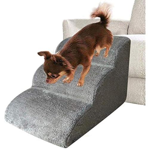 RuanHongYi Haustiertreppe, Hundetreppe, abnehmbare Haustierrampe, mit waschbarem Plüschbezug, 3 Ebenen, Haustiertreppe, für kleine Hunde und Katzen von RuanHongYi