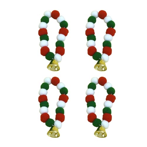 Ruarby 4 verstellbare Plüschhalsbänder mit Pompons, Glocken, Anhänger für Katzen und kleine Hunde, Katzen, Partyschmuck, Haustier-Partyzubehör von Ruarby