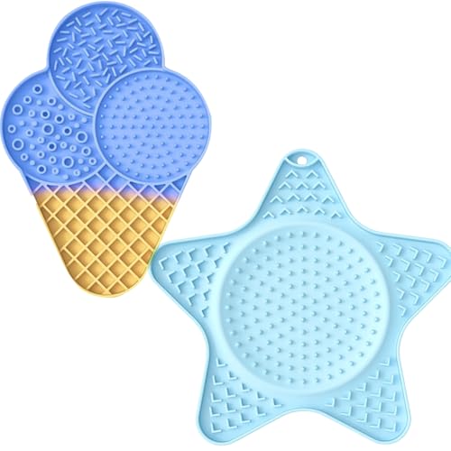 2 Stück Schleckmatte Hund, Leckmatte für Welpen Katze für Haustier Angst Relief und langsam füttern, Lebensmittelqualität Silikon (Blau, M) von Rubu22a