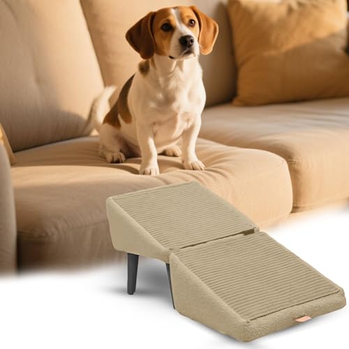 Faltbar Haustiertreppe Hundetreppe, Haustiertreppe für Kleine Hunde, Hundetreppe 25cm Hoch, Katzentreppe Hunderampe für Bett, Sofa, Stuhl,Couch und Auto (Aprikose, L, 1) von Rubu22a
