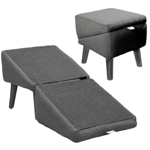 Faltbar Haustiertreppe Hundetreppe, Haustiertreppe für Kleine Hunde, Hundetreppe 25cm Hoch, Katzentreppe Hunderampe für Bett, Sofa, Stuhl,Couch und Auto (Grau, L, 1) von Rubu22a