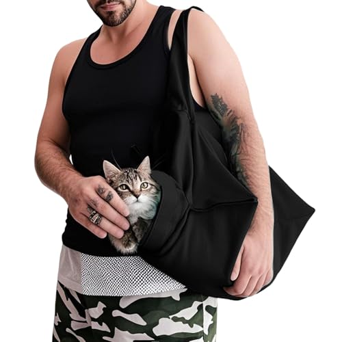 Haustier TuchRucksack, Katzentragetasche,Tragbare Katzentasche, Atmungsaktive und Leichte Hundetasche, Multifunktionales Rutschfestes Waschbar (Schwarz) von Rubu22a