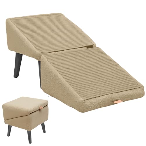 Haustiertreppe Faltbar Haustiertreppe Hundetreppe, Haustiertreppe für Kleine Hunde, Hundetreppe 25cm Hoch, Katzentreppe Hunderampe für Bett, Sofa, Stuhl (Khaki, M, 2) von Rubu22a