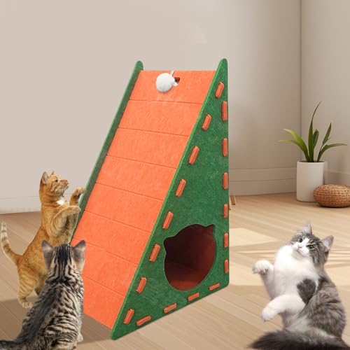 Kratzbrett Katze, 65 cm Hohe Dreieck Förmige Kratzpappe für Katzen, Hochdichtes Verschleißfestes Kratzmöbel mit Katzenspielzeug, Katzenkratzbrett für Wand und Ecke (Orange) von Rubu22a