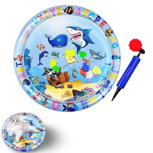 Rubu22a Katzen Spielmatte Wasser, Verdickte Sensorische Wasser Matte mit Pumpe, Aufblasbare wassersensor spielmatte, Sensor Water Playmat, Sommer Interaktives Wassermatte für Katzen Hunde (100cm) von Rubu22a