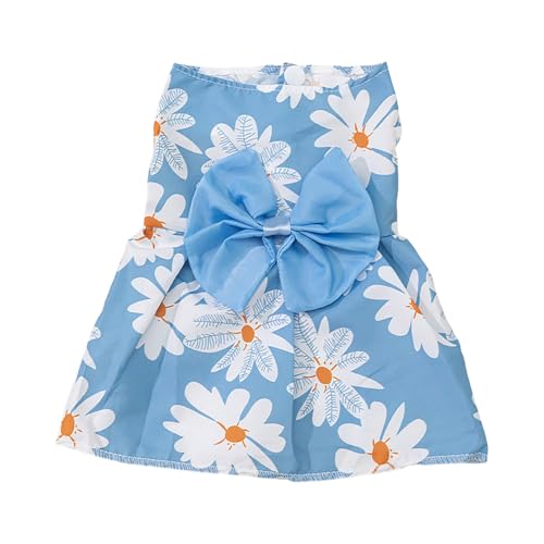 Rubu22a Mädchen-Hundekleid, Blumen Erdbeere -Prinzessinnenkleid, ärmellos, Welpenkleidung, Katzenschleife Dekor-Kostüm, atmungsaktive Weste für kleine, mittelgroße Haustiere (Blue, L) von Rubu22a