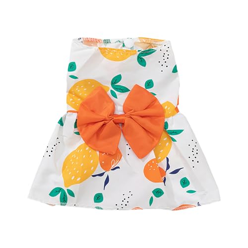 Rubu22a Mädchen-Hundekleid, Blumen Erdbeere -Prinzessinnenkleid, ärmellos, Welpenkleidung, Katzenschleife Dekor-Kostüm, atmungsaktive Weste für kleine, mittelgroße Haustiere (Orange, XS) von Rubu22a