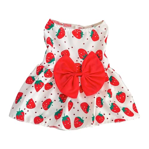 Rubu22a Mädchen-Hundekleid, Blumen Erdbeere -Prinzessinnenkleid, ärmellos, Welpenkleidung, Katzenschleife Dekor-Kostüm, atmungsaktive Weste für kleine, mittelgroße Haustiere (Red, M) von Rubu22a