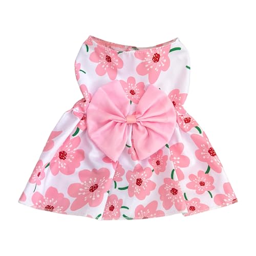 Rubu22a Mädchen-Hundekleid, Blumen Erdbeere -Prinzessinnenkleid, ärmellos, Welpenkleidung, Katzenschleife Dekor-Kostüm, atmungsaktive Weste für kleine, mittelgroße Haustiere (XXL) von Rubu22a