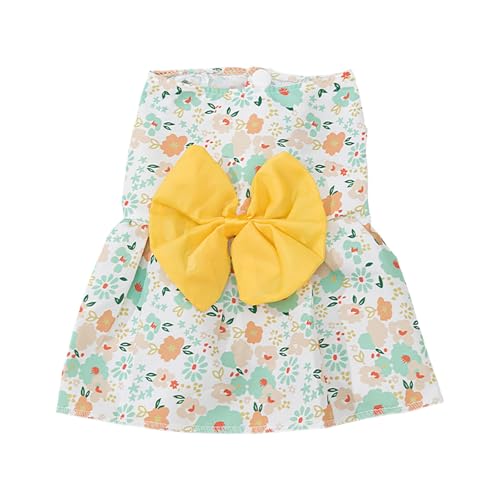 Rubu22a Mädchen-Hundekleid, Blumen Erdbeere -Prinzessinnenkleid, ärmellos, Welpenkleidung, Katzenschleife Dekor-Kostüm, atmungsaktive Weste für kleine, mittelgroße Haustiere (Yellow, L) von Rubu22a