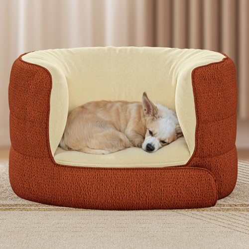Hundebett mit Hohem Rand für Kleine Hunde Waschbar, Kuscheliges Hundekorb Hoher Rand rutschfest, Rund Katzenkissen für Katze 70x50 cm von Rucener