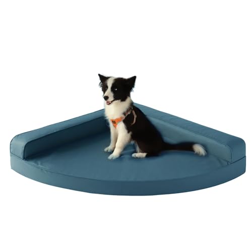 Rucener Dreieckiges Hundebett für Verschiedene Größen, superweiche orthopädische Welpenmatte mit abnehmbarem Bezug, Haustiersofa-Polsterbett und waschbare Hundebetten (Blau, L) von Rucener