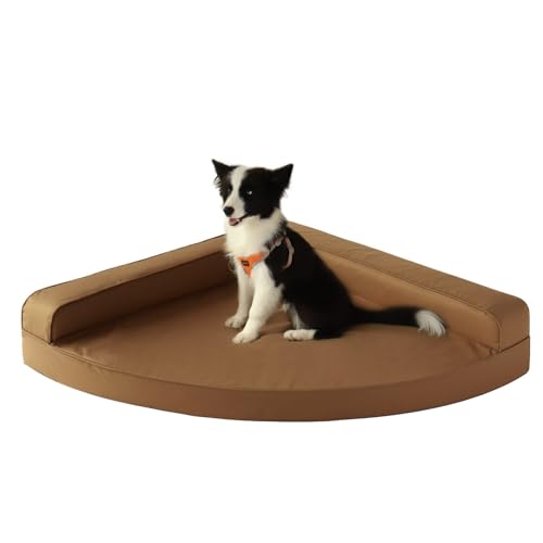 Rucener Dreieckiges Hundebett für Verschiedene Größen, superweiche orthopädische Welpenmatte mit abnehmbarem Bezug, Haustiersofa-Polsterbett und waschbare Hundebetten (Braun, L) von Rucener