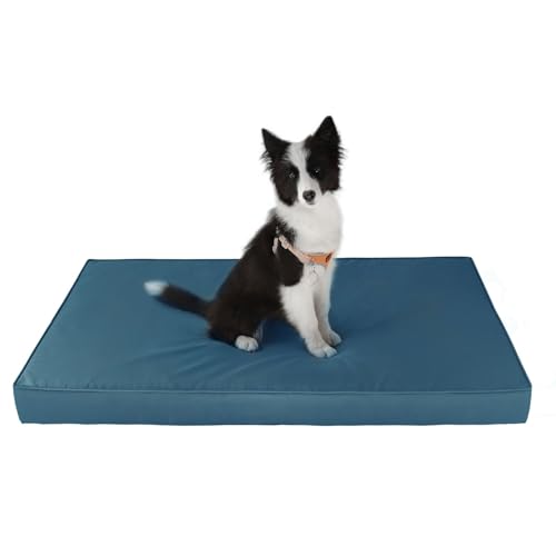 Rucener Hundebett aus Memory Foam – Orthopädisches Hundebett für kleine, mittelgroße und große Hunde, 2-lagiges Eierkarton-Schaumstoff-Hundebett mit abnehmbarem, waschbarem Bezug (Blau, M) von Rucener