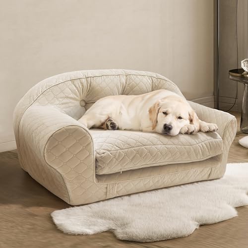 Rucener Hundesofa für Mittlere und Große Hunde, L 100 * 45 * 55CM, Aus Schwamm und Samt, Luxuriöse Couch Modern Flanell Sofa von Rucener