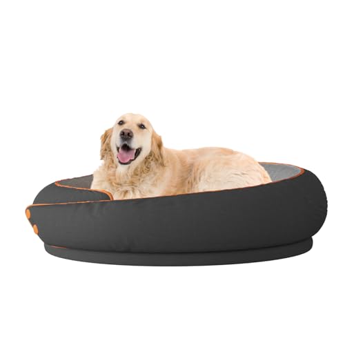 XXL Kuscheliges Hundebett Rund mit Rand für Grosse Hund, 110cm Donut Hundekorb Waschbar mit Doppelseitiges Kissen für Menschen, Hundekissen rutschfest (Schwarz, XXL) von Rucener