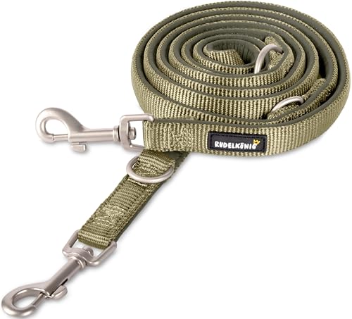 Rudelkönig Führleine Bella - 2,30m Länge - Verstellbare Hundeleine mittelgroße & große Hunde - Weiche Hunde Leine in Khaki von Rudelkönig