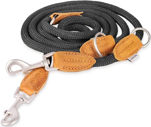 Rudelkönig Führleine Emma 2,30m - Verstellbare Hundeleine für mittelgroße & große Hunde - Elegante Tauleine in schwarz von Rudelkönig