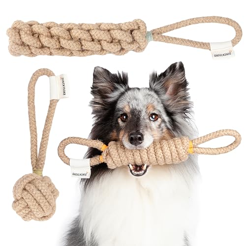 Rudelkönig Seil Hundespielzeug aus 100% Naturhanf - 3er Set - Zerrspielzeug für Hunde - Seilspielzeug für kleine und große Hunde von Rudelkönig