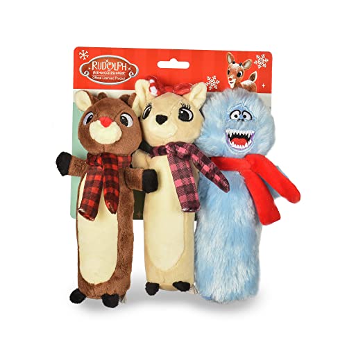 Rudolph The Red Nosed Reindeer Bobo Body Dog Toys, 3 Pack Friends Dog Chew Toys, Squeaky Dog Toys | Christmas Dog Chew Toys 3 Piece Backercard | 9 Inch Plush Dog Toys von Rudolph