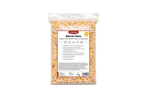 Ruemar Futter Mais für Hühner | 1 kg getrockneter Futtermais für Hamster, Wildvögel, Meerschweinchen, Angel Köder, Nager & Kleintiere | Streufutter ohne Gentechnik als Vogelfutter & Hasenfutter von Ruemar