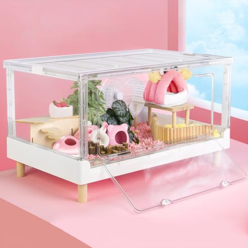 Ruexue Hamsterkäfig und Meerschweinchenkäfig, vollständig transparent und umweltfreundlich, großer Acrylkäfig für kleine Tiere, wie: Bartagame, Ratte, Igel, Chamäleon, Leguan usw. (L x B x H): 70 x 40 von Ruexue