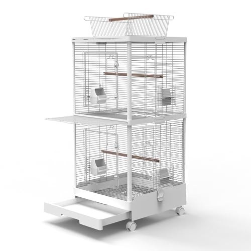 Ruexue Vogelkäfig mit klarer Sicht, PET, vorn, stilvolles weißes mehrstöckiges Design für Wellensittiche, Kanarienvögel, Zuckergleiter, leicht zu reinigender Boden und Zugang von oben, 45 cm L x 45 cm von Ruexue