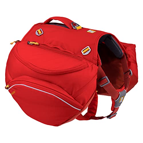 RUFFWEAR Palisades Hunderucksack, Rucksack, Aufbewahrungstasche und Satteltaschen, tragbarer Geschirrsack mit Taschen und Leinenbefestigungspunkt für Wandern und Camping, Red Sumac, Large/X-Large von RUFFWEAR