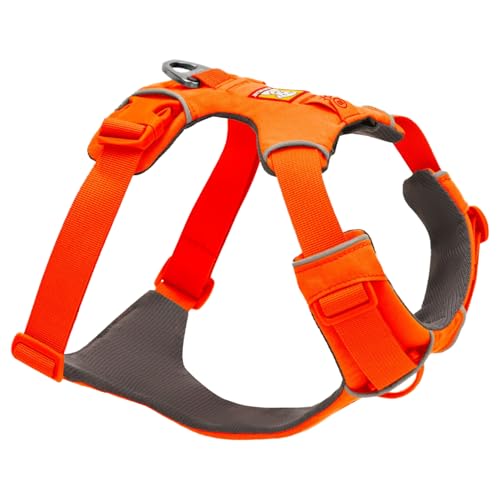 Ruffwear Front Range Hundegeschirr, reflektierendes Y-Geschirr, verstellbares, bequem gepolstertes Alltagsgeschirr für Spaziergänge und Hunderennen, 2 Leinenbefestigungen und V-Ring, Blaze Orange S von Ruffwear