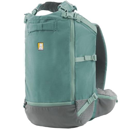 Ruffwear Hitch Hiker Hunderucksack-Tragetasche, Haustiertrage-Reisetasche, integriertes Geschirr und gepolsterte Gurte, atmungsaktiv und bequem, vollständig belüftet, River Rock Green, Größe S von RUFFWEAR