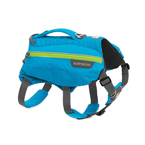 RUFFWEAR Trinkrucksack für Hunde, Inklusive 2 x 600 ml Wasserflasche, Kleine Hunderassen, Größenverstellbar, Größe: S, Blau (Blue Dusk), Singletrak Pack von RUFFWEAR