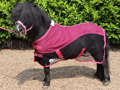 Ruggles Fleece-/Netz-Kühldecke für Shetlandpony, Miniaturpferd, Esel, ideal für Reisen, stabiles Kühlen/Trocknen nach dem Training oder Baden (Schwarz/Rosa, 90 cm) von Ruggles