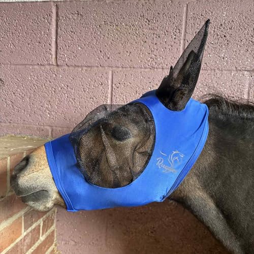 Ruggles Shetland Fliegenmaske zum Überziehen mit Ohren, Stretch-Lycra, Augenschutz für Pferde und Ponys, Standard-Shetty- und X-Mini-Größen (Königsblau, X-Mini) von Ruggles