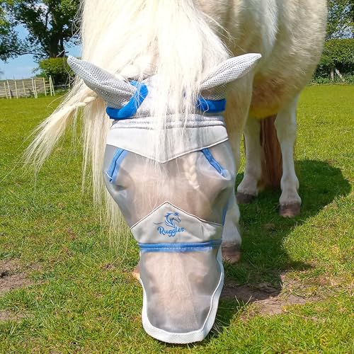 Ruggles Shetland Miniatur-Fliegenmaske, für Pferde und Pony, Augenschutz, klein, groß, mit Fleece gefüttert (Shetland S-mit Nase) von Ruggles